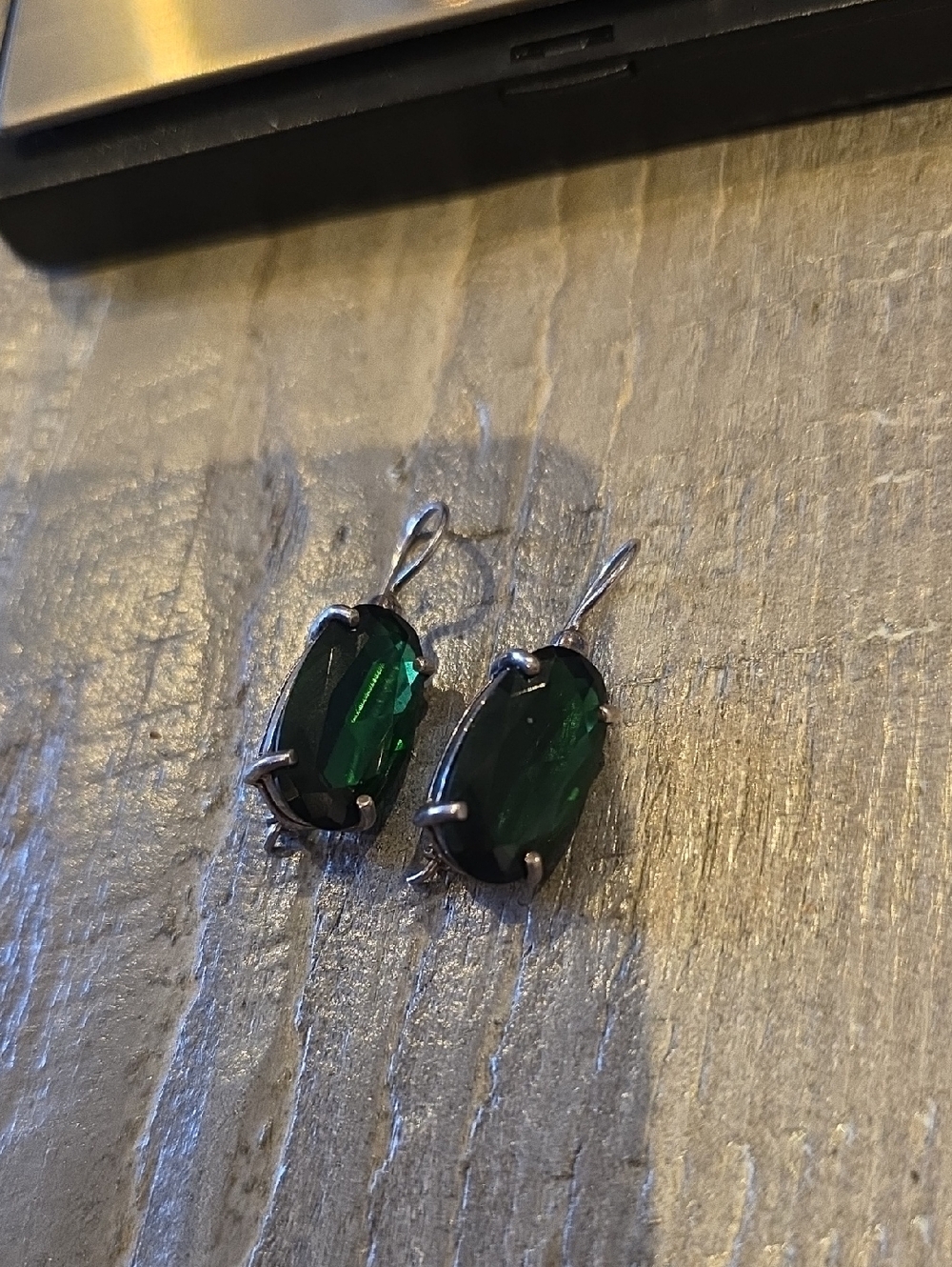 Sterling Silver Drop Earrings with Green Oval Stones
